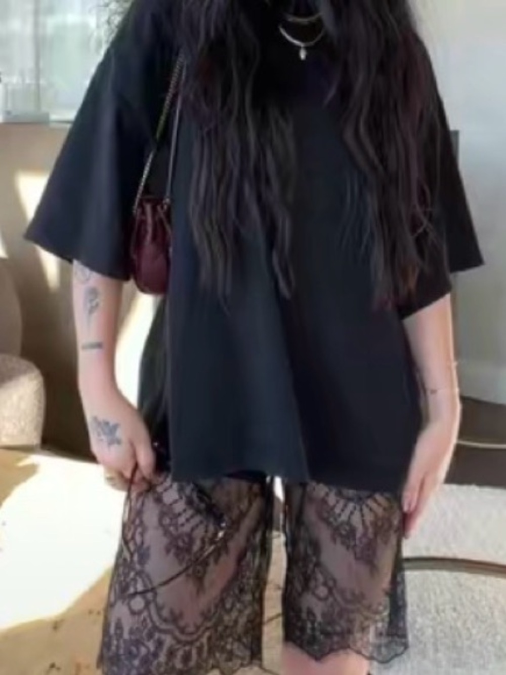 Zara Black Sheer Lace Long Bermuda Shorts - Picture 3 of 3